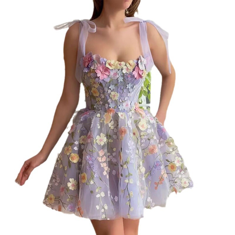 Women's Fashionable 3D Floral Embroidery Sexy Bodycon Dress